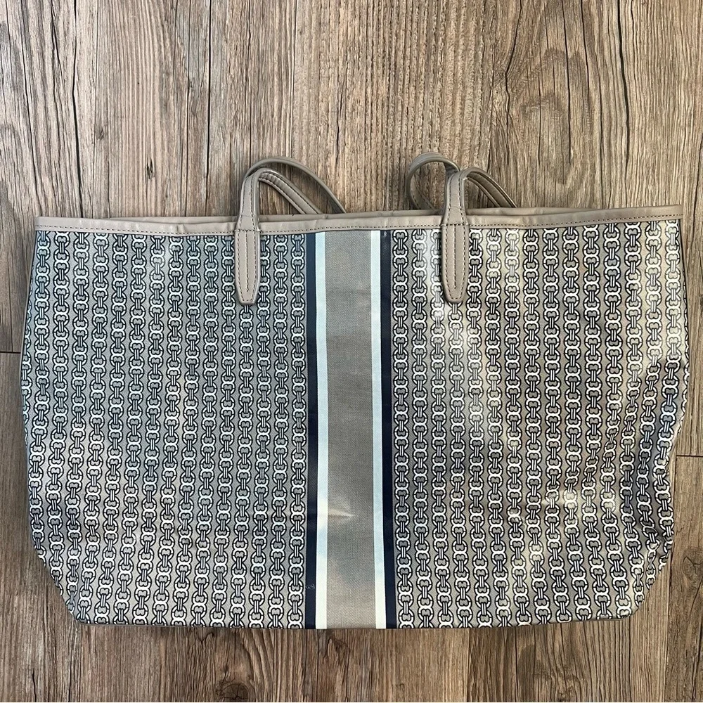 Tory Burch Taupe/Navy Printed Tote